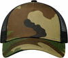 An image of a Custom NEW ERA SNAPBACK TRUCKER CAP in Camo/Black!