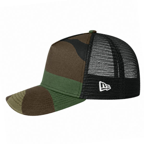 An image of a Custom NEW ERA SNAPBACK TRUCKER CAP in Camo/Black!