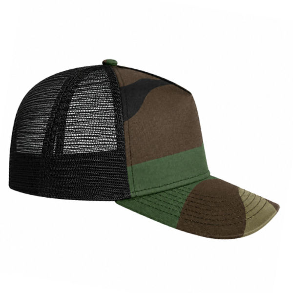 An image of a Custom NEW ERA SNAPBACK TRUCKER CAP in Camo/Black!