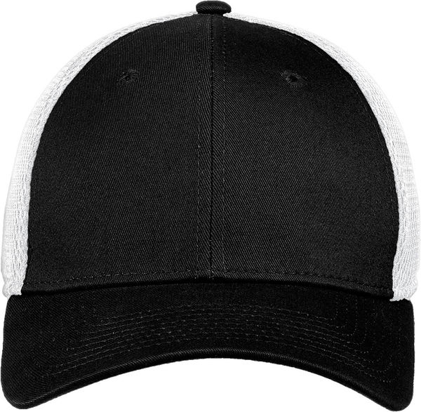 Am image of a Custom New Era Stretch Mesh Cap in Black/White!