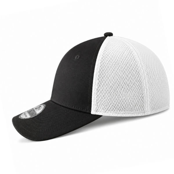 An image of a Custom New Era Stretch Mesh Cap in Black/White!
