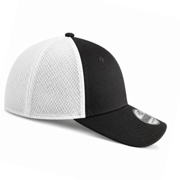 An image of a Custom New Era Stretch Mesh Cap in Black/White!