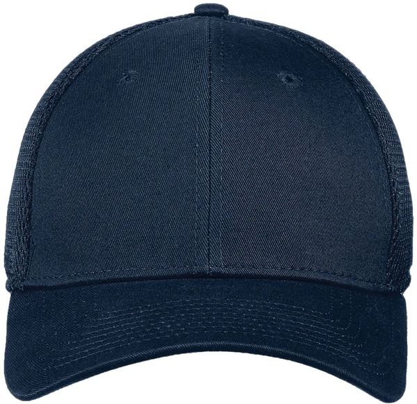Am image of a Custom New Era Stretch Mesh Cap in Deep Navy/Deep Navy!