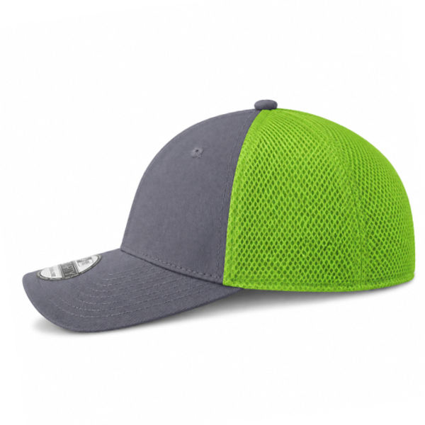 An image of a Custom New Era Stretch Mesh Cap in Graphite/Cyber Green!