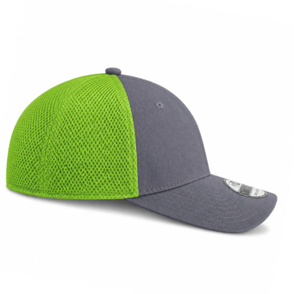 An image of a Custom New Era Stretch Mesh Cap in Graphite/Cyber Green!