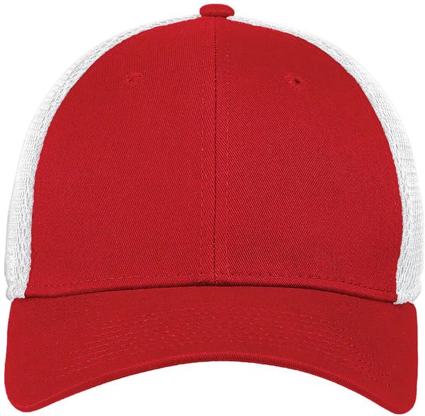 Am image of a Custom New Era Stretch Mesh Cap in Scarlet/White!