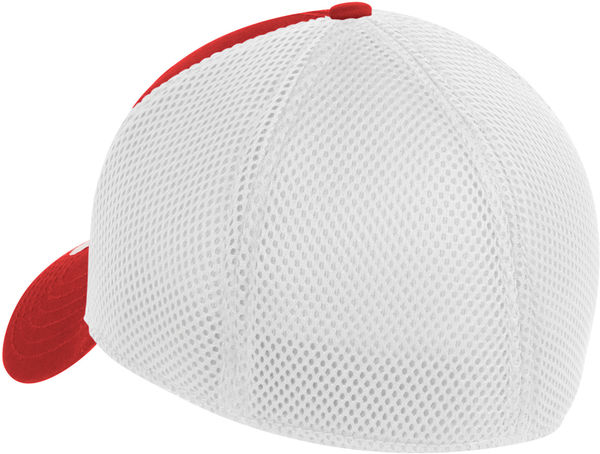 Am image of a Custom New Era Stretch Mesh Cap in Scarlet/White!