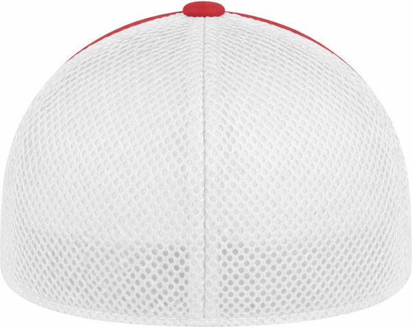 An image of a Custom New Era Stretch Mesh Cap in Scarlet/White!