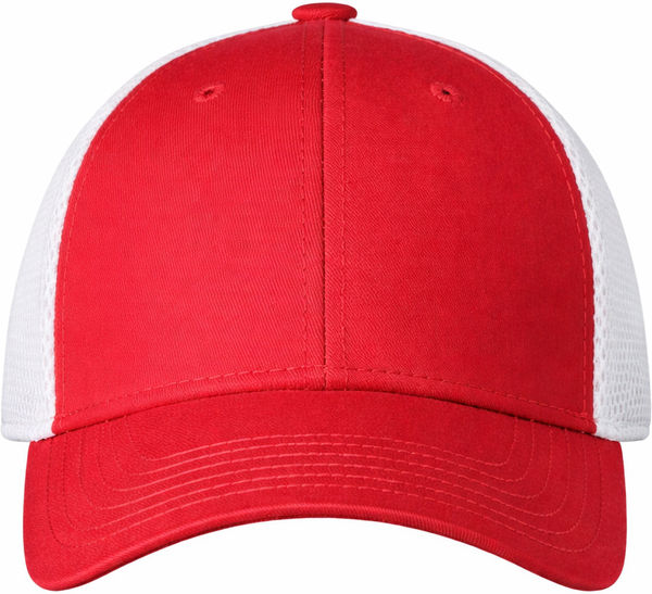 An image of a Custom New Era Stretch Youth Mesh Cap in Scarlet/White!