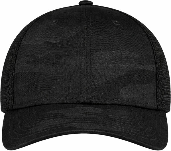 An image of a Custom New Era Tonal Camo Stretch Tech Mesh Cap in Black Camo!