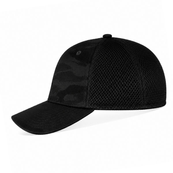 An image of a Custom New Era Tonal Camo Stretch Tech Mesh Cap in Black Camo!