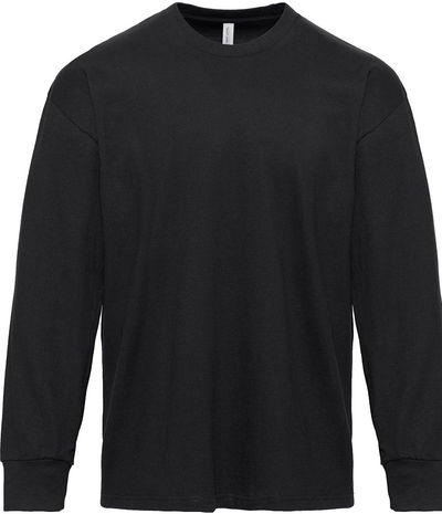 Am image of a Custom Next Level Apparel Unisex Heavyweight Cotton Long Sleeve T Shirt in Black!