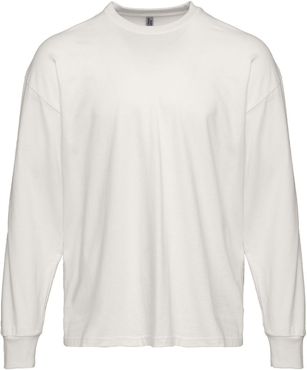 Am image of a Custom Next Level Apparel Unisex Heavyweight Cotton Long Sleeve T Shirt in Bone!