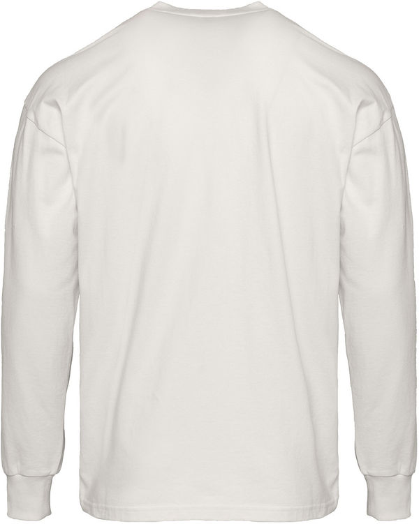 Am image of a Custom Next Level Apparel Unisex Heavyweight Cotton Long Sleeve T Shirt in Bone!