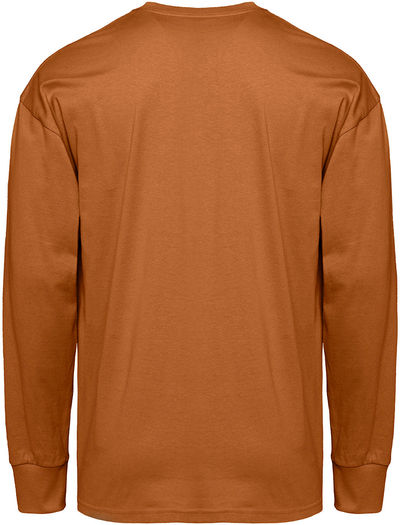 Am image of a Custom Next Level Apparel Unisex Heavyweight Cotton Long Sleeve T Shirt in Clay!