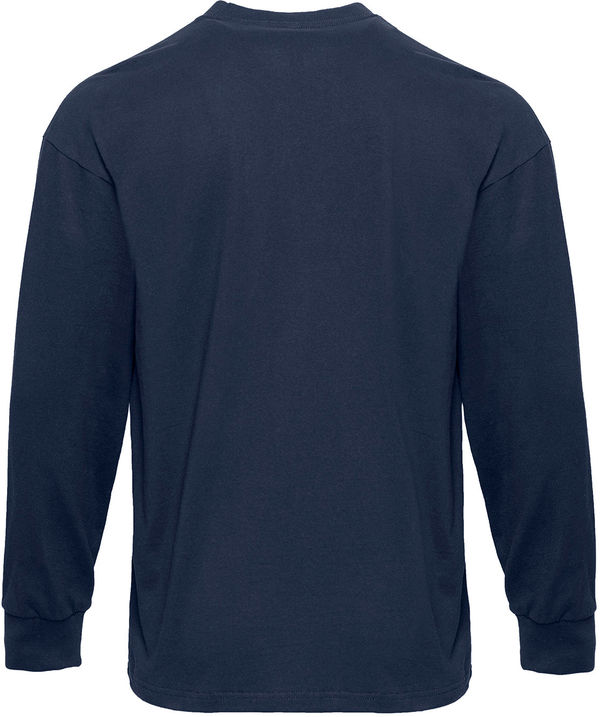 Am image of a Custom Next Level Apparel Unisex Heavyweight Cotton Long Sleeve T Shirt in Midnight Navy!