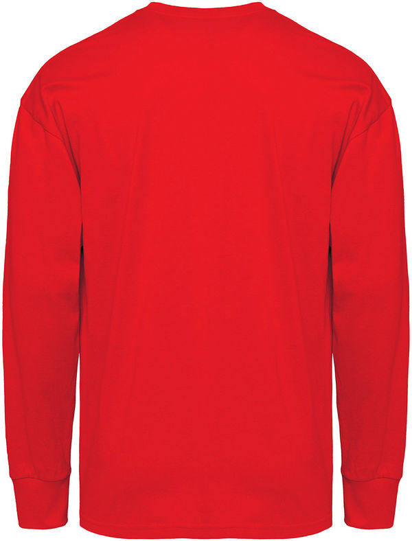 Am image of a Custom Next Level Apparel Unisex Heavyweight Cotton Long Sleeve T Shirt in Red!