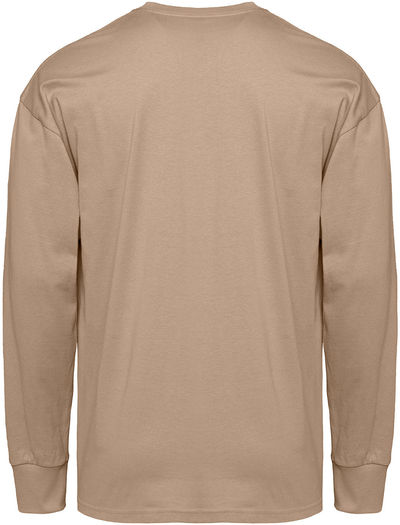 Am image of a Custom Next Level Apparel Unisex Heavyweight Cotton Long Sleeve T Shirt in Tan!