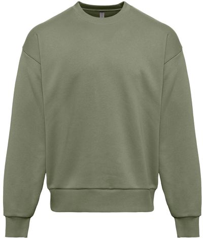 Am image of a Custom Next Level Heavyweight Crewneck Sweatshirt in Light Olive!