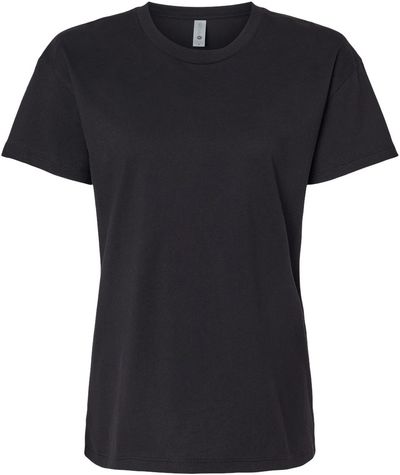 Am image of a Custom Next Level Ladies' Relaxed T Shirt in BLACK!