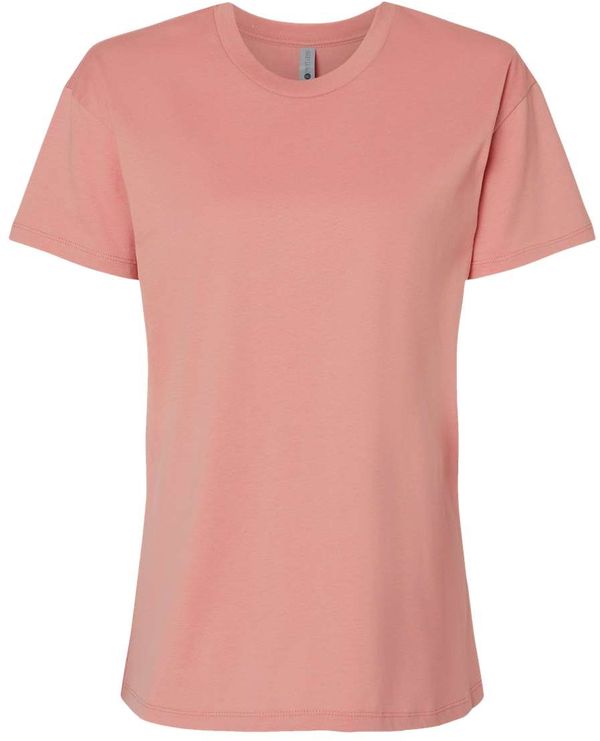 Am image of a Custom Next Level Ladies' Relaxed T Shirt in DESERT PINK!