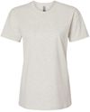 Am image of a Custom Next Level Ladies' Relaxed T Shirt in OATMEAL!