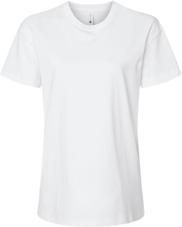 Am image of a Custom Next Level Ladies' Relaxed T Shirt in WHITE!
