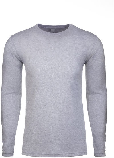 Am image of a Custom Next Level Men's Cotton Long Sleeve Crew in Heather Gray!