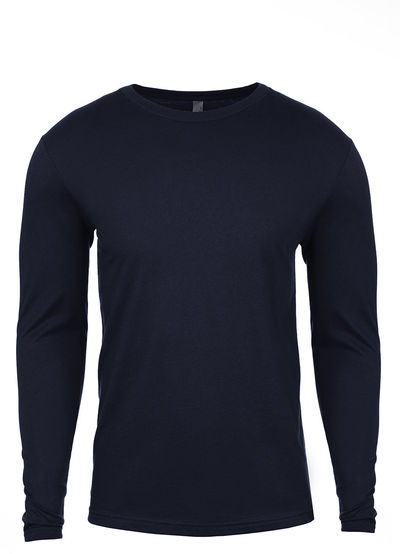 Am image of a Custom Next Level Men's Cotton Long Sleeve Crew in Midnight Navy!