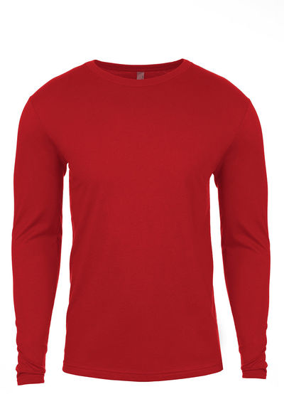 Am image of a Custom Next Level Men's Cotton Long Sleeve Crew in Red!