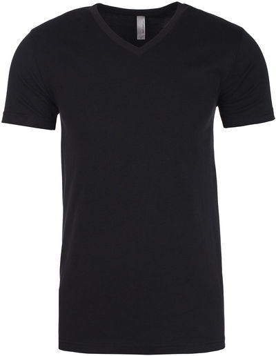 Am image of a Custom Next Level Men's Sueded V Neck T Shirt in Black!