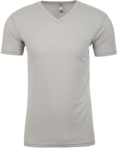Am image of a Custom Next Level Men's Sueded V Neck T Shirt in Light Gray!