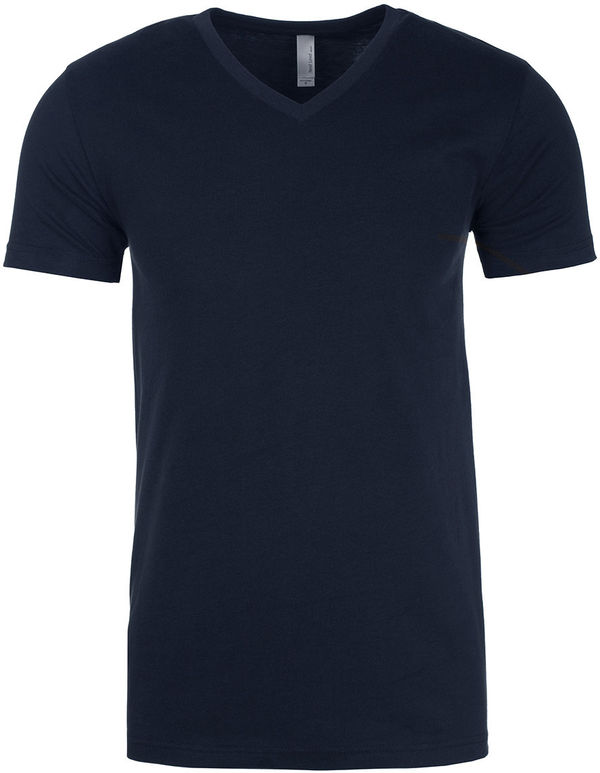 An image of a Custom Next Level Men's Sueded V Neck T Shirt in Midnight Navy!