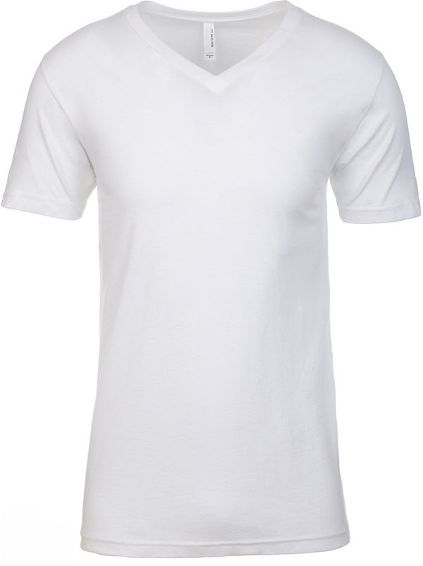 Am image of a Custom Next Level Men's Sueded V Neck T Shirt in White!