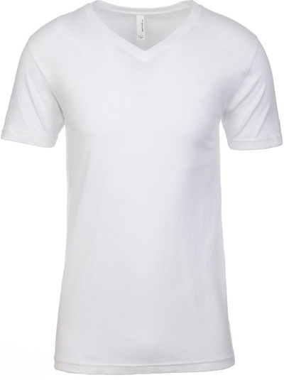 Am image of a Custom Next Level Men's Sueded V Neck T Shirt in White!