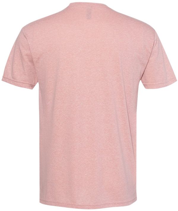 Am image of a Custom Next Level Unisex Triblend T Shirt in Desert Pink!