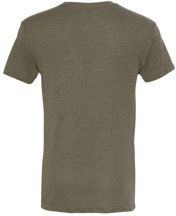 Am image of a Custom Next Level Unisex Triblend T Shirt in Military Green!