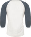Am image of a Custom Next Level Unisex Tri Blend Sleeve Raglan Tee in Ind/ Hthr White!