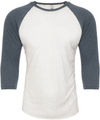 Am image of a Custom Next Level Unisex Tri Blend Sleeve Raglan Tee in Ind/ Hthr White!