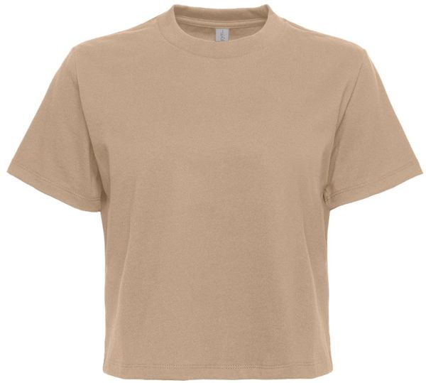 Am image of a Custom Next Level Womens Heavyweight Boxy Shirt in Tan!