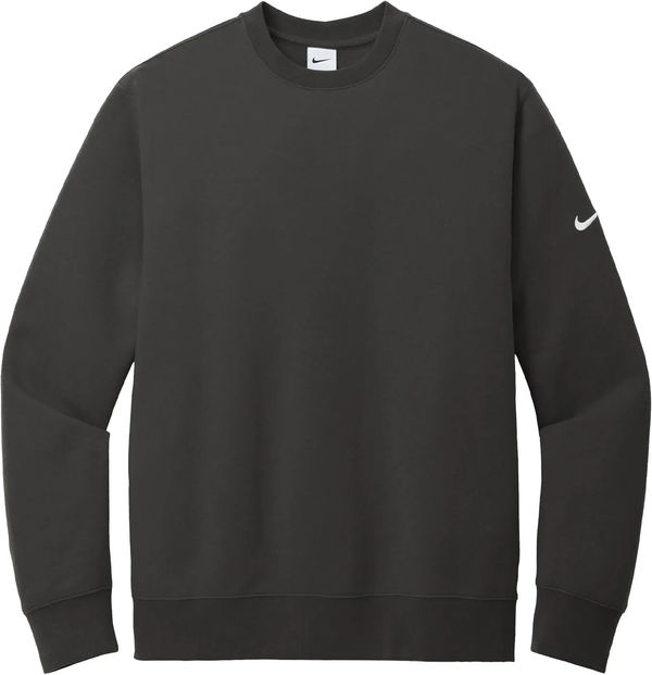 Am image of a Custom Nike Club Fleece Sleeve Swoosh Crew in Anthracite!