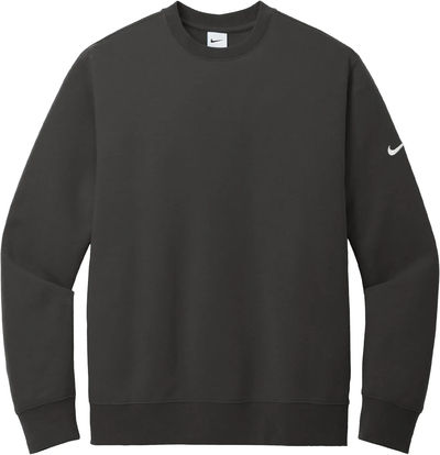 Am image of a Custom Nike Club Fleece Sleeve Swoosh Crew in Anthracite!