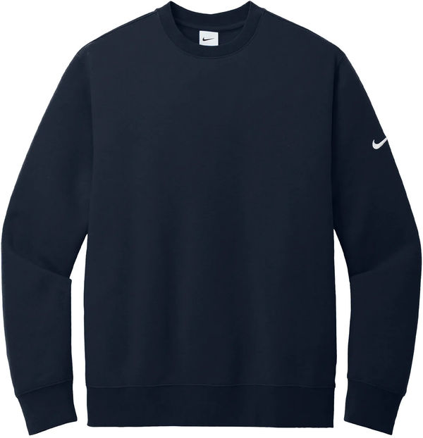 Am image of a Custom Nike Club Fleece Sleeve Swoosh Crew in Midnight Navy!