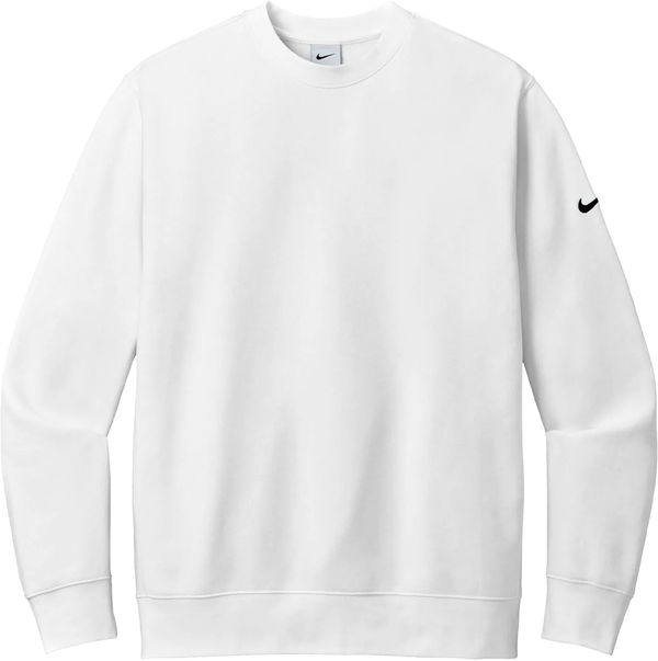 Am image of a Custom Nike Club Fleece Sleeve Swoosh Crew in White!