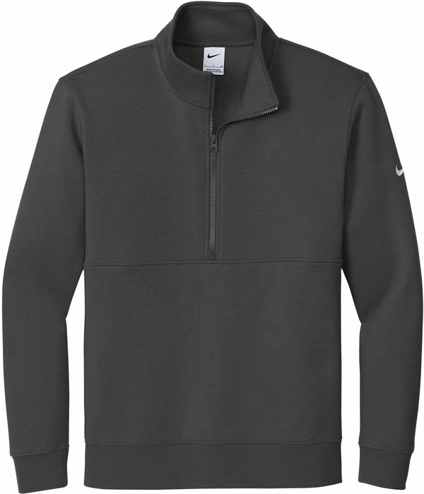 Am image of a Custom Nike Club Fleece Sleeve Swoosh Half Zip in Anthracite!