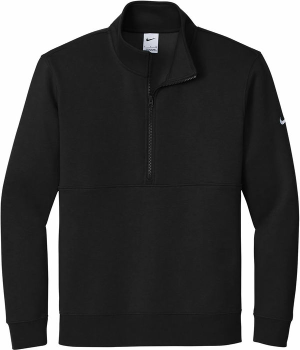Am image of a Custom Nike Club Fleece Sleeve Swoosh Half Zip in Black!