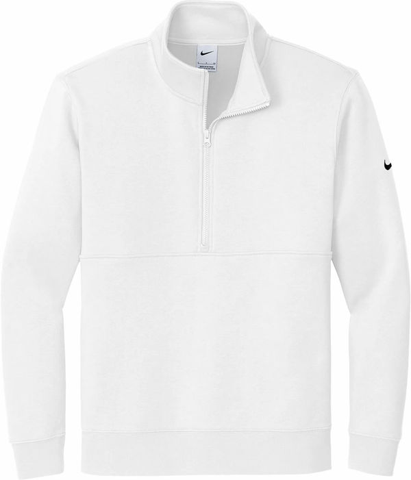 Am image of a Custom Nike Club Fleece Sleeve Swoosh Half Zip in White!
