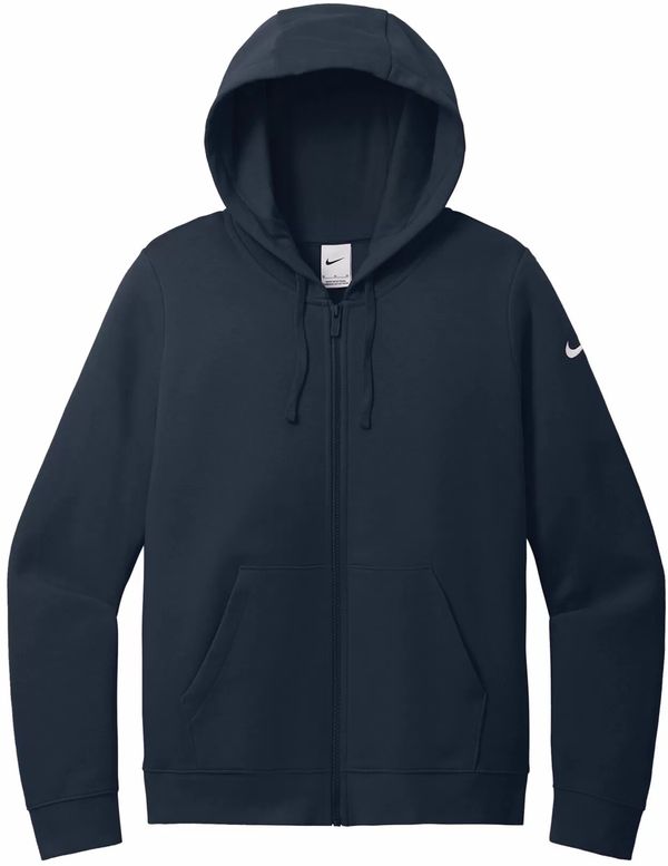 Am image of a Custom Nike Club Fleece Sleeve Swoosh Ladies Full Zip in Midnight Navy!