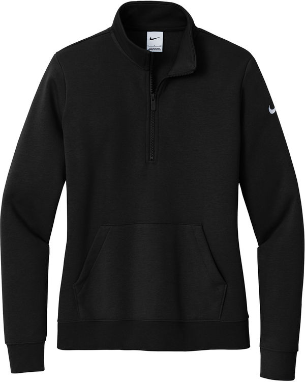 Am image of a Custom Nike Club Fleece Sleeve Swoosh Ladies Half Zip in Black!
