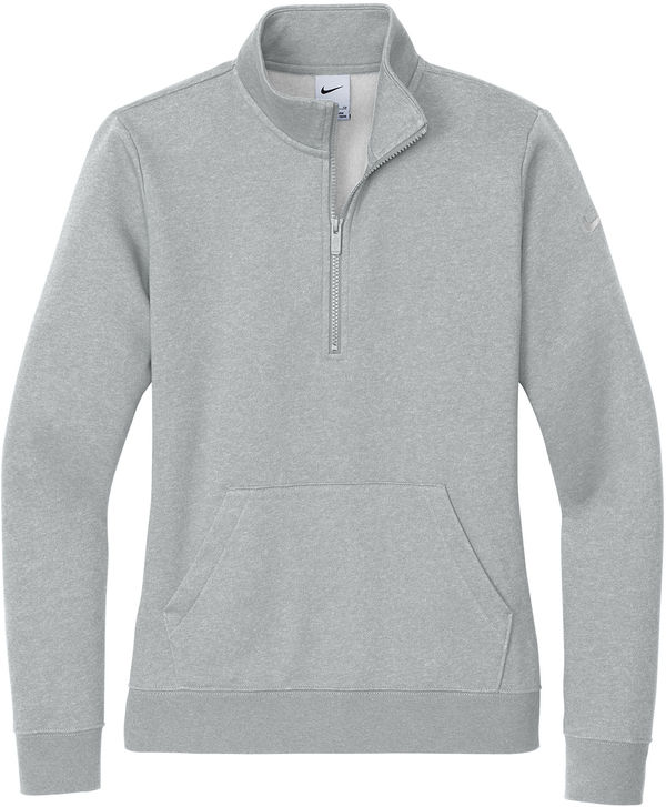 Am image of a Custom Nike Club Fleece Sleeve Swoosh Ladies Half Zip in Dark Grey Heather!